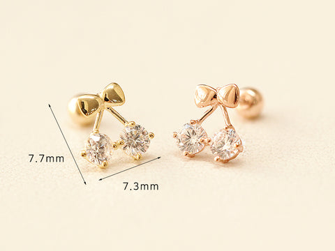 14K Gold Ribbon Cherry Cartilage Earring 20G