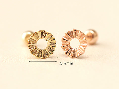 14K Gold Round Cutting Cartilage Earring 20G