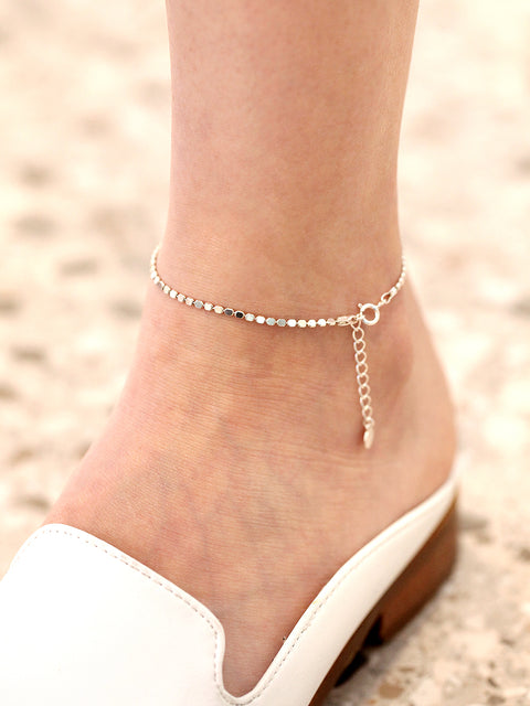 925 Silver Cutting Ball Flat Chain Anklet