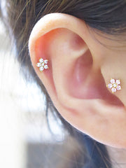 14K Gold Best Flower Cartilage Earring 18G16G