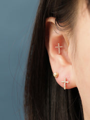 14K Gold Cross Cubic Cartilage Earring 20G18G16G