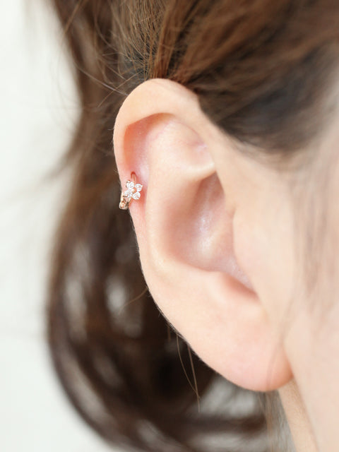 14K Gold Mini Flower Cubic Hoop Earring
