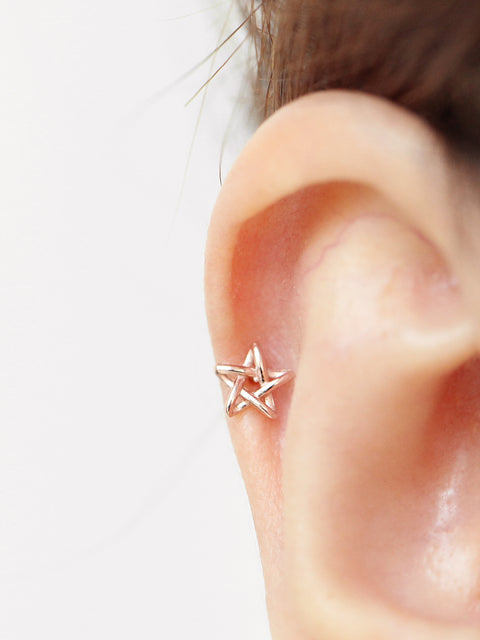 14K Gold Star Point Cartilage Earring 18G16G