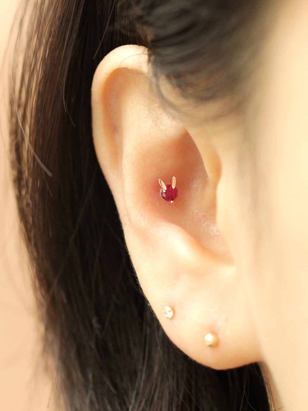 Ear Cartilege Color 14K Gold Mini Color Cubic Rabbit Cartilage Earring 18G16G – MinimalBijoux