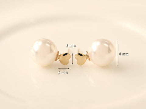 14K Gold Mini Heart Pearl Earring