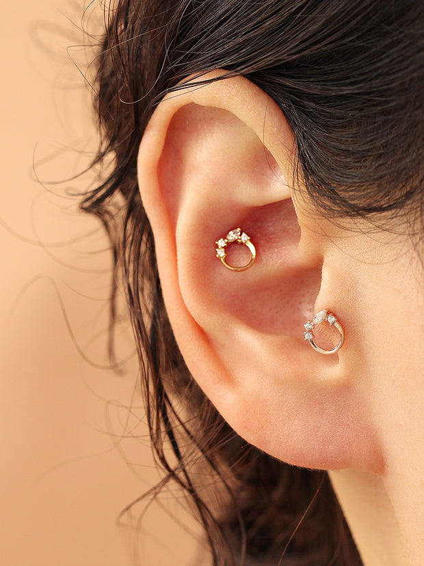 14K gold Crystal Bling Circle Cubic cartilage earring 20g