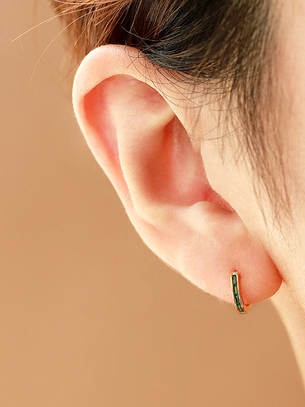 925 Silver Emerald Cubic Hoop Earring