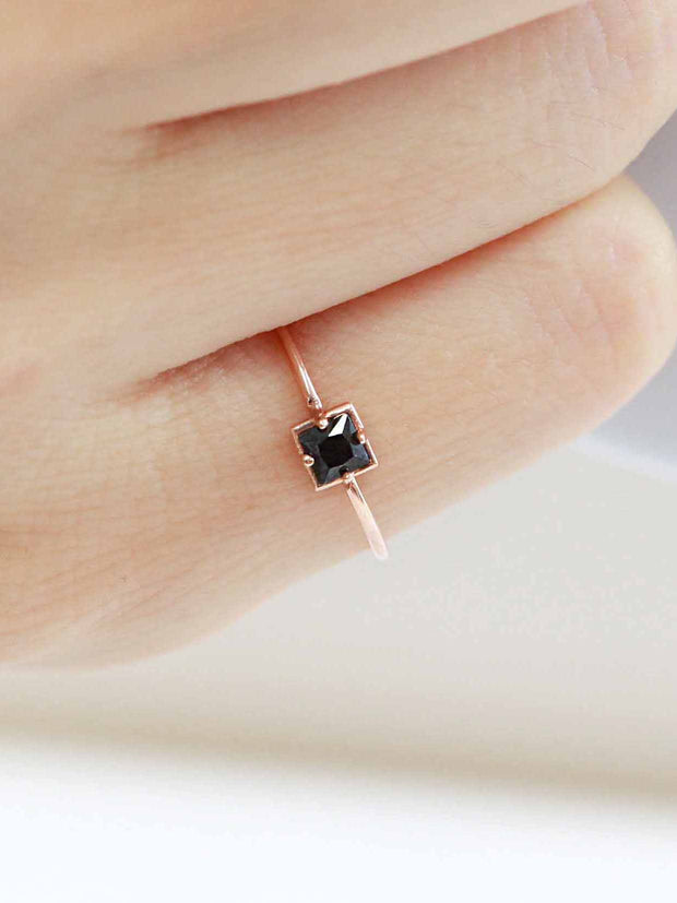 14K Gold Square Black Cubic Zirconia Ring