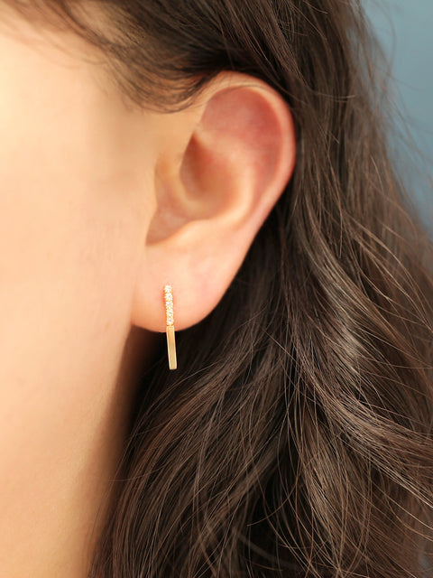 14K Gold Bubble Cubic Long Stick Cartilage Earring 20G18G16G