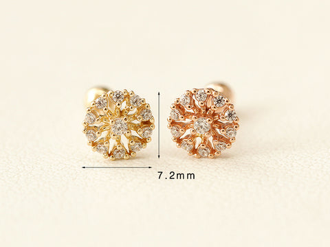 14K Gold Bling Snow Cubic Cartilage Earring 20G