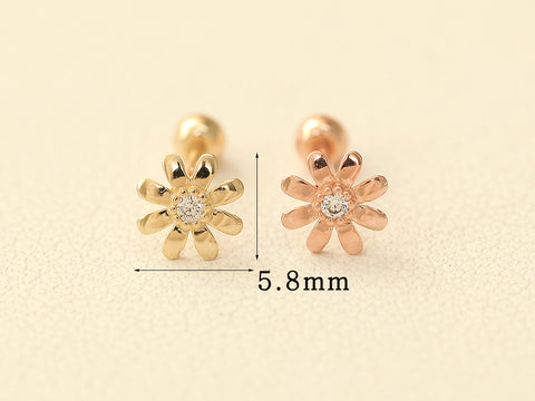 14K gold Marguerite Cubic cartilage earring 20g