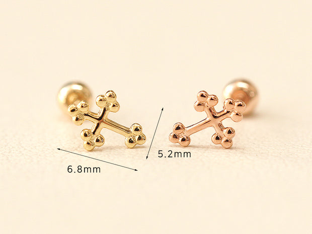 14K Gold Bubble Cross Cartilage Earring 20G
