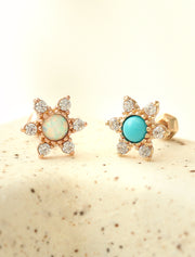 14K Gold Opal & Turquoise Cubic Cartilage Earring 18G16G