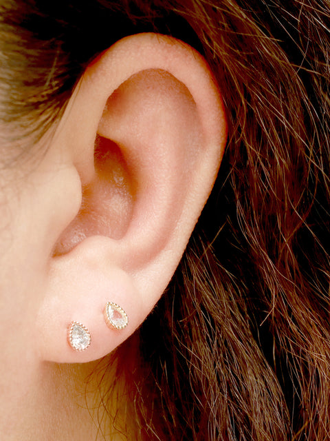 14K Gold Tiny Cubic Tear Drop Gold Cartilage Earring 20G18G16G