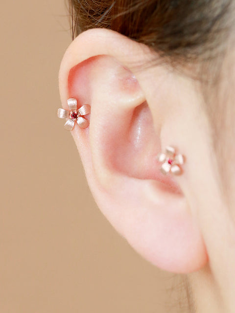 14K Gold Flower Cartilage Earring 18G16G