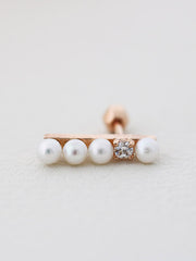 14K Gold Stick Pearl Cartilage Earring 18G