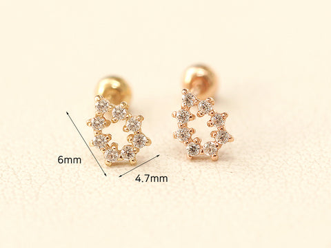 14K Gold Cubic Tear Drop Cartilage Earring 20G18G16G