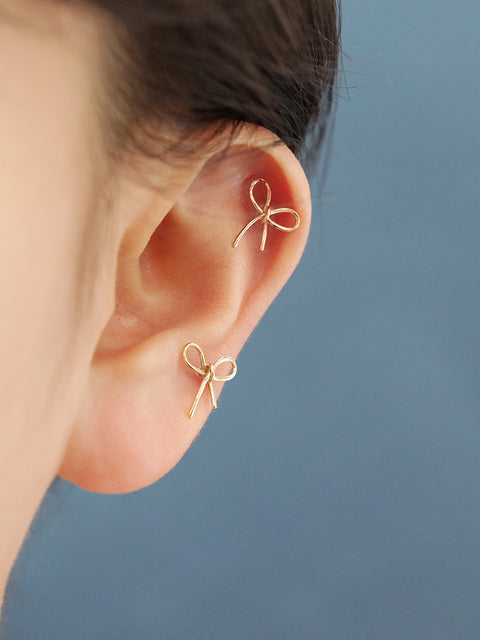 14K Gold Ribbon Cartilage Earring 20G18G