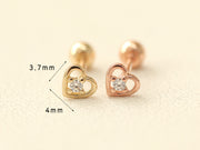 14K gold Mini Heart cartilage earring 20g