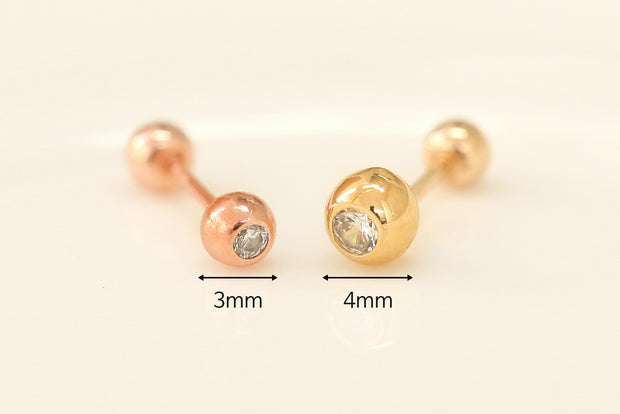 14K gold Cubic Ball cartilage earring 20g