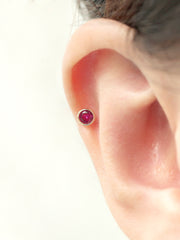 14K gold Crystal Ruby cartilage earring 20g