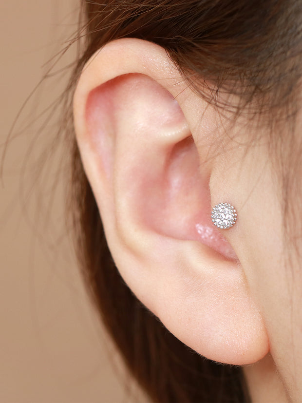 14K Gold disc cubic cartilage earring 18g16g