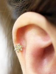 14K Gold Dainty CZ Flower cartilage earring 20g