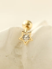 14K Gold Dainty Star CZ cartilage earring 20g