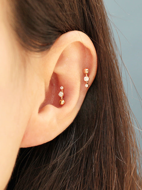 14K Gold Ball Cubic Bar Cartilage Piercing Earring 20G18G16G