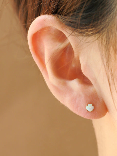 14K Gold daily opal cartilage earring 2mm, 3mm, 4mm 20g