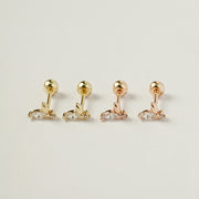 14K Gold Mini Sprout CZ Cartilage Earring 20G18G16G