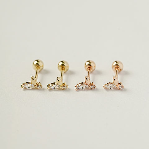 14K Gold Mini Sprout CZ Cartilage Earring 20G18G16G