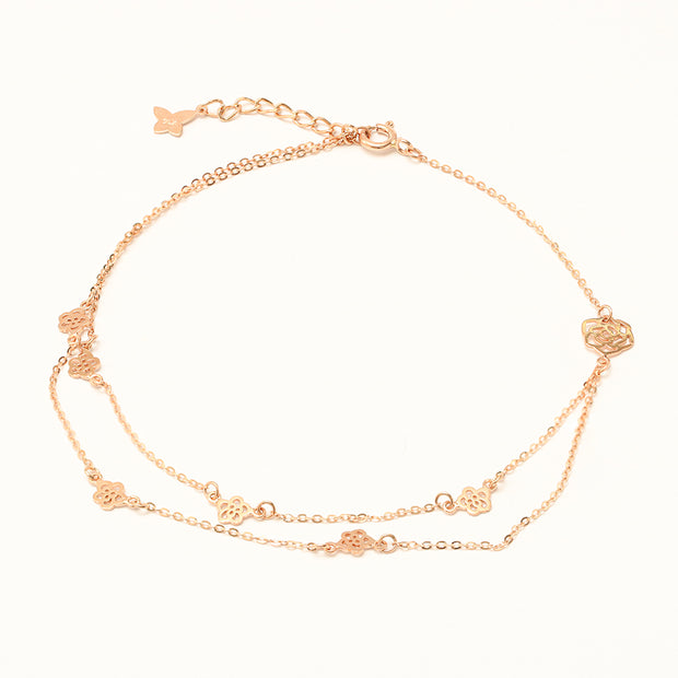 14K 18K Rose to Rose Two lines Chain Anklet