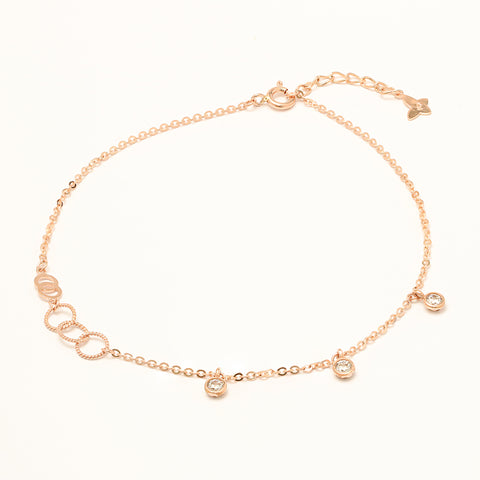 14K 18K Gold Circle Ring Cubic Drop Chain Anklet
