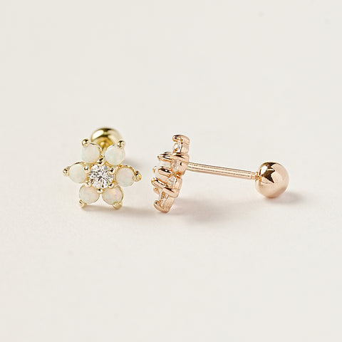 14K Gold Lovely Opal Flower Cartilage Earring 20G18G16G