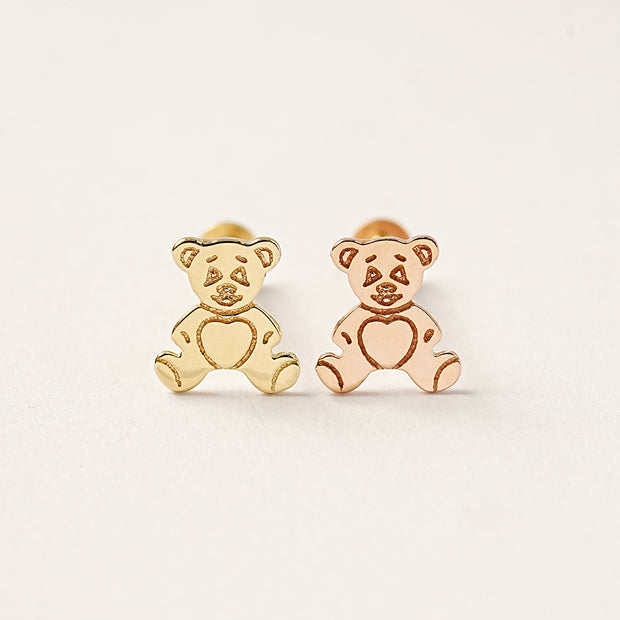 14K Gold Cartoon Teddy Bear Internally Threaded Labret Piercing 18G16G