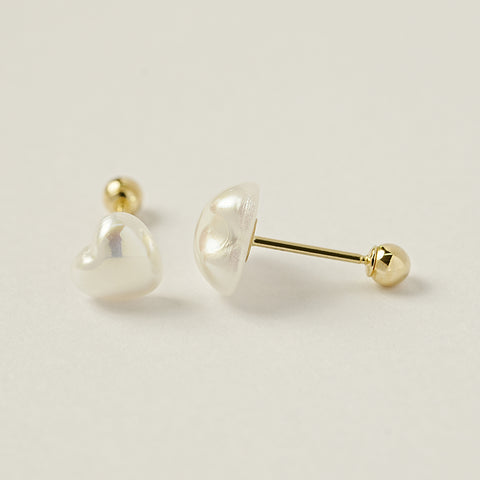 14K Gold Heart Pearl and Cat's Eye Gem Cartilage Earring 20g