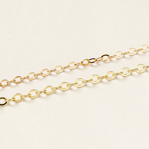 14K Gold Simple Flat Cable Chain Bracelet Anklet