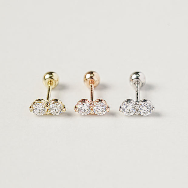 14K Gold Moissanite Two Way Cartilage Earring 20G18G16G