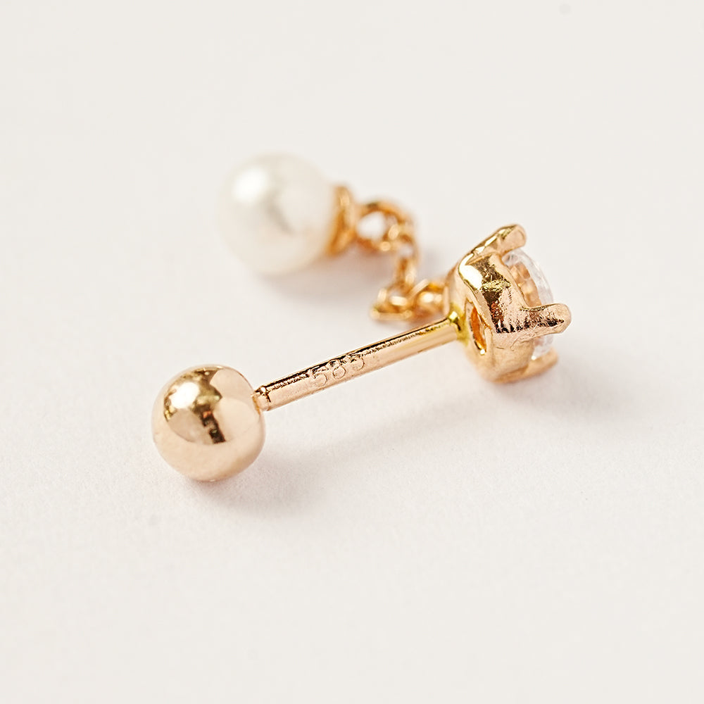 14K Gold Point Cubic Fresh Water Pearl Drop Cartilage Earring 20G18G16G