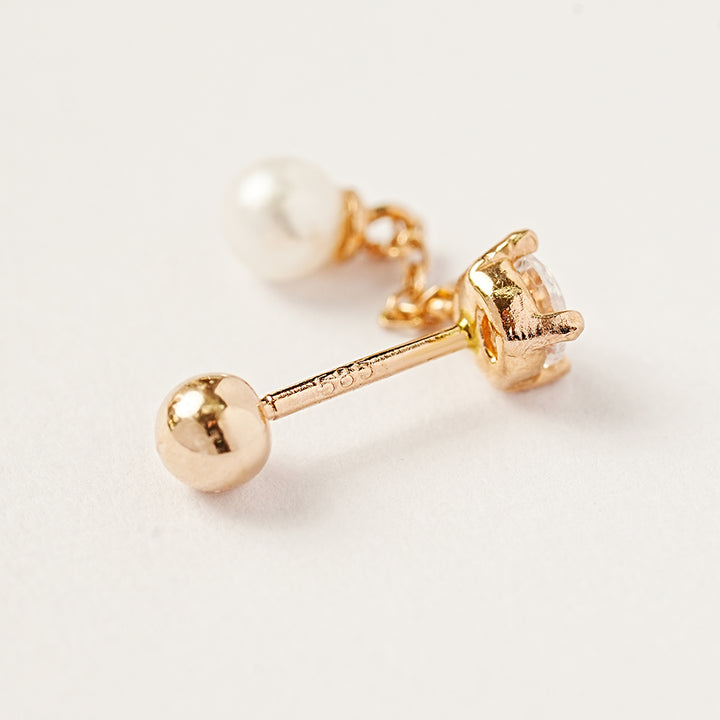 14K Gold Point Cubic Fresh Water Pearl Drop Cartilage Earring 20G18G16G