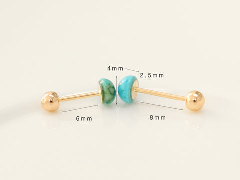 14K Gold Hemisphere Turquoise & Garnet Cartilage Earring 20G
