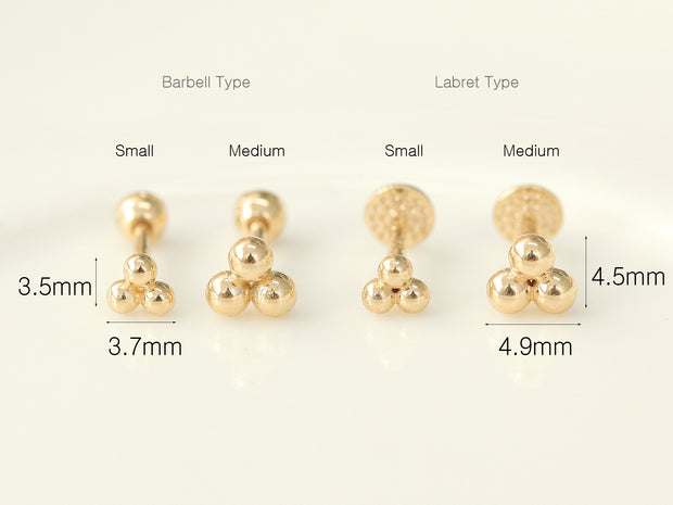 14K Gold Triangle Ball Labret Piercing S,M 18G16G