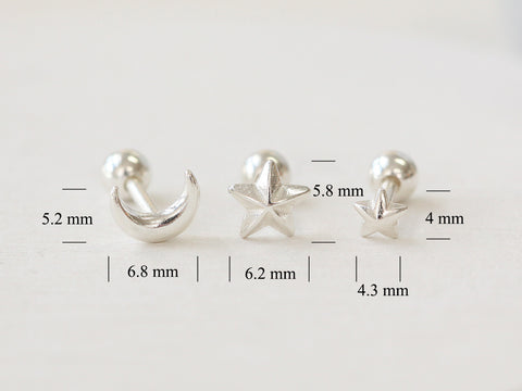 925 silver Moon & star cartilage earring 16g