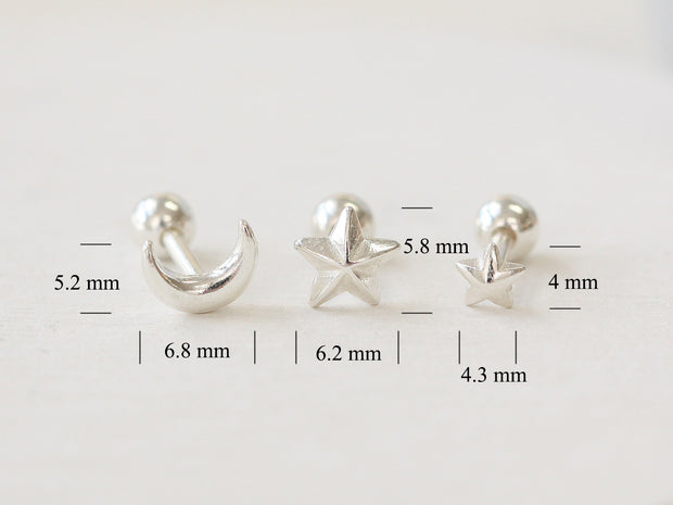 925 silver Moon & star cartilage earring 16g