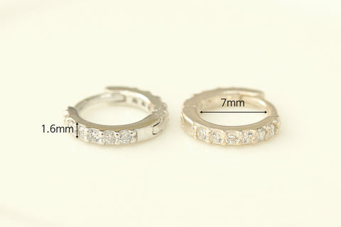 925 Silver CZ & Plain Hoop Earring