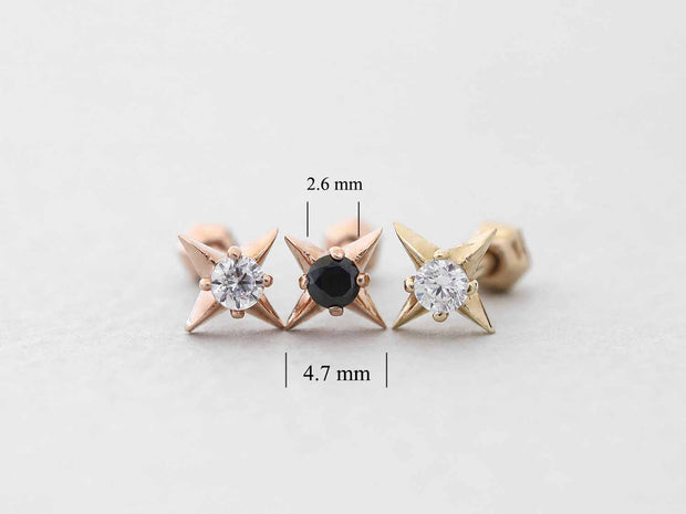 14K Gold Stud Cartilage Earring 18G16G