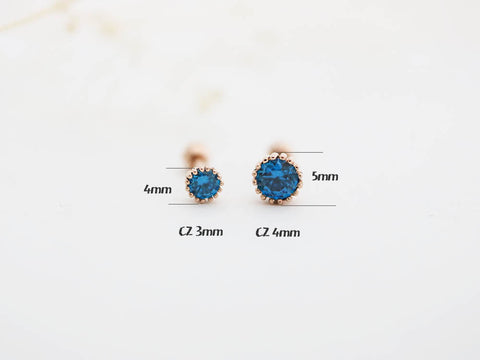 14K Gold Blue Love & Round CZ Cartilage Earring 18G16G