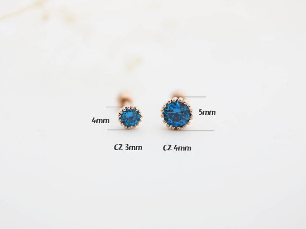 14K Gold Blue Love & Round CZ Cartilage Earring 18G16G