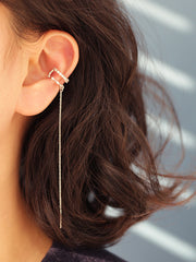 925 Silver Long Chain Cubic Ear Cuff